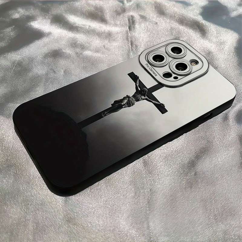 1Pc Black For iPhone 13 Pro Max Cross Jesus Print Phone Case
