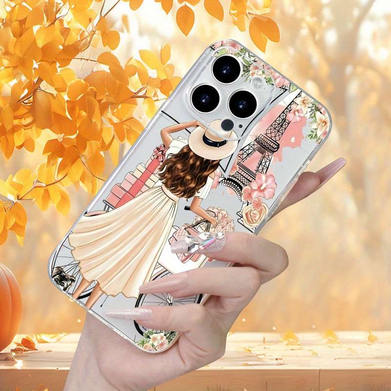 1Pc Transparent For iPhone 14 Plus Beautiful Long Hair Girl Phone Case