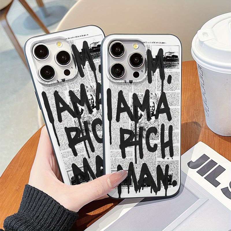 1Pc Black For iPhone XR Newspaper Style Phone Case