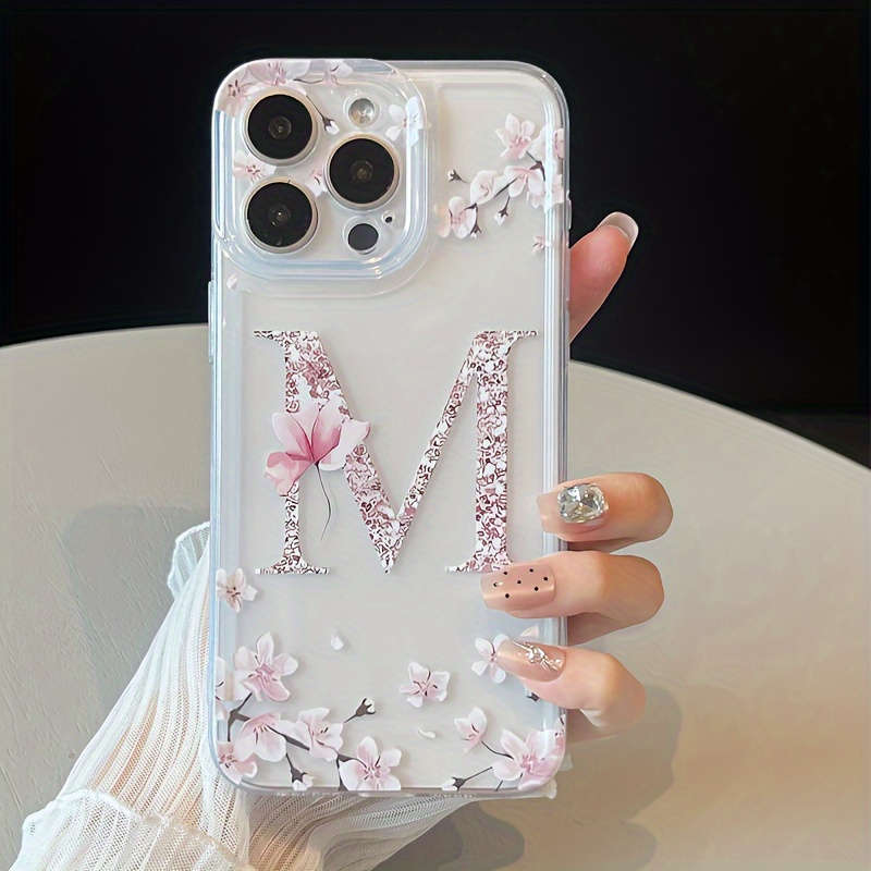 1Pc Transparent For iPhone XS Max Floral Letter M Pattern Phone Case