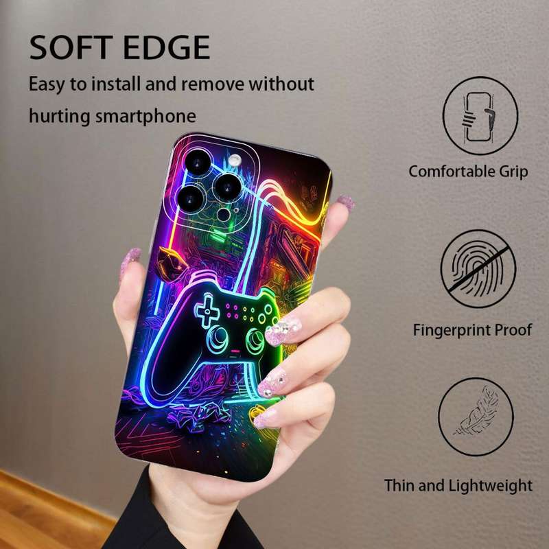 1Pc Mixed Color For iPhone 15 Plus Neon Light And Game Controller Phone Case