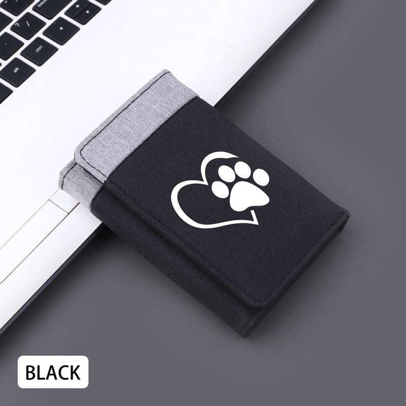 1pc Love Paw Print WalletTri-Fold Canvas Credit Card Holder Coin Purse with Heart Paw Print