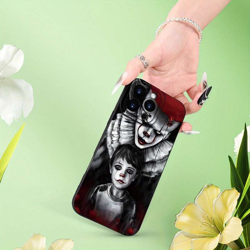 1Pc Black For iPhone XR Horror Clown And Little Girl Phone Case