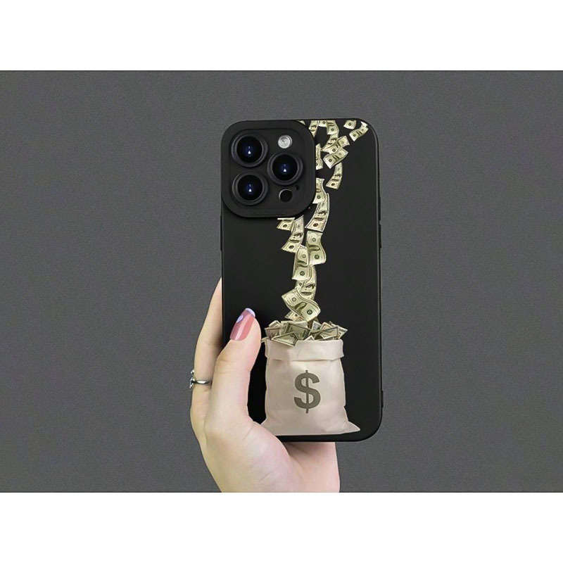 1Pc Black For iPhone 15 Plus Money Pattern Phone Case