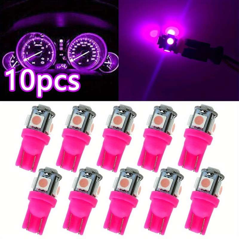 10pcs Pink Purple T10 LED Car Light Bulbs 5 LED SMD Dome Light Accessories for Mot