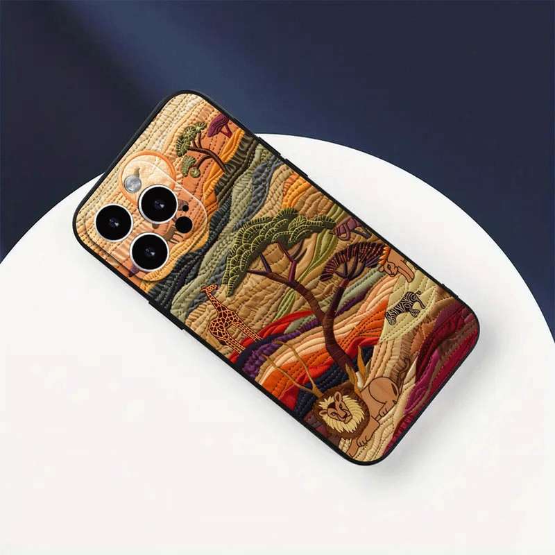 1Pc Black For iPhone 15 Pro Max African Wildlife Phone Case