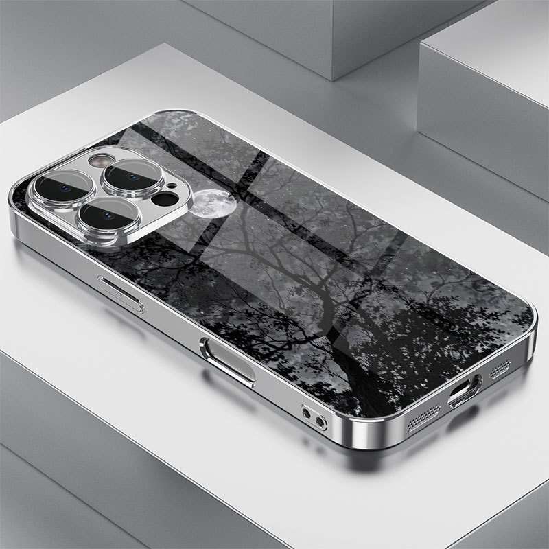 1Pc Mixed Color For iPhone 14 Plus Tree Moon Pattern Phone Case