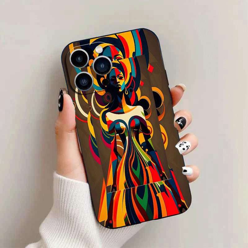 1Pc Black For iPhone 15 Pro Max African Style TPU Phone Case