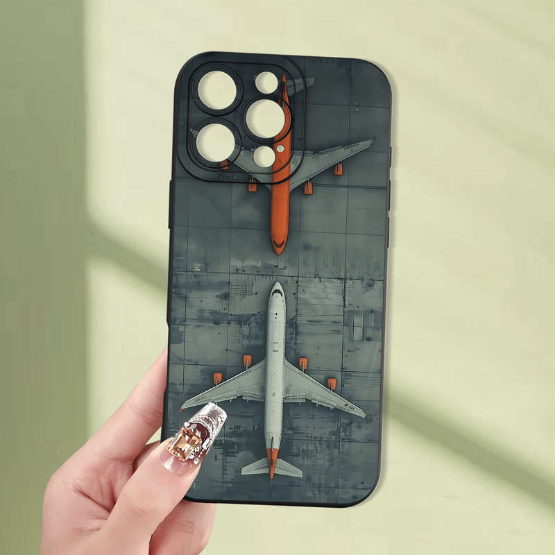 1Pc Black For iPhone 13 Mini Airplane Patter Phone Case