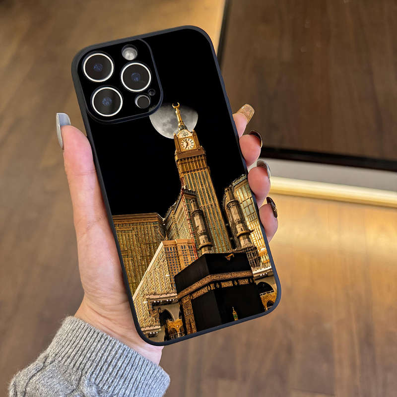 1Pc Black For iPhone 16 Plus Mecca Clock Tower Phone Case