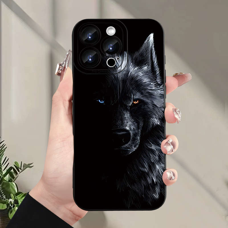 1Pc Black For iPhone 7 8 SE2 SE3 Wolf Pattern Phone Case