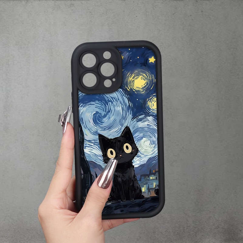 1Pc Black For iPhone XR Cat Color Painting Phone Case