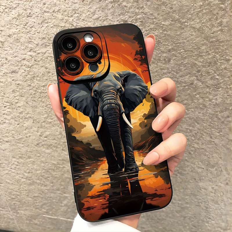 1Pc Black For iPhone XR African Elephants Phone Case