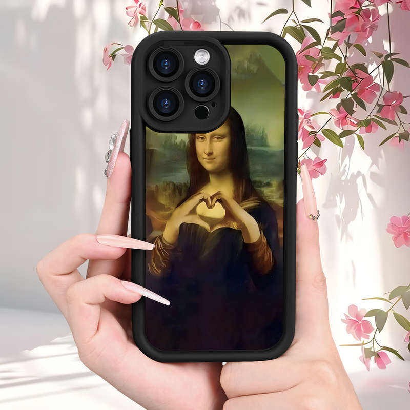 1Pc Black For iPhone XR Love Mona Lisa Heart Phone Case