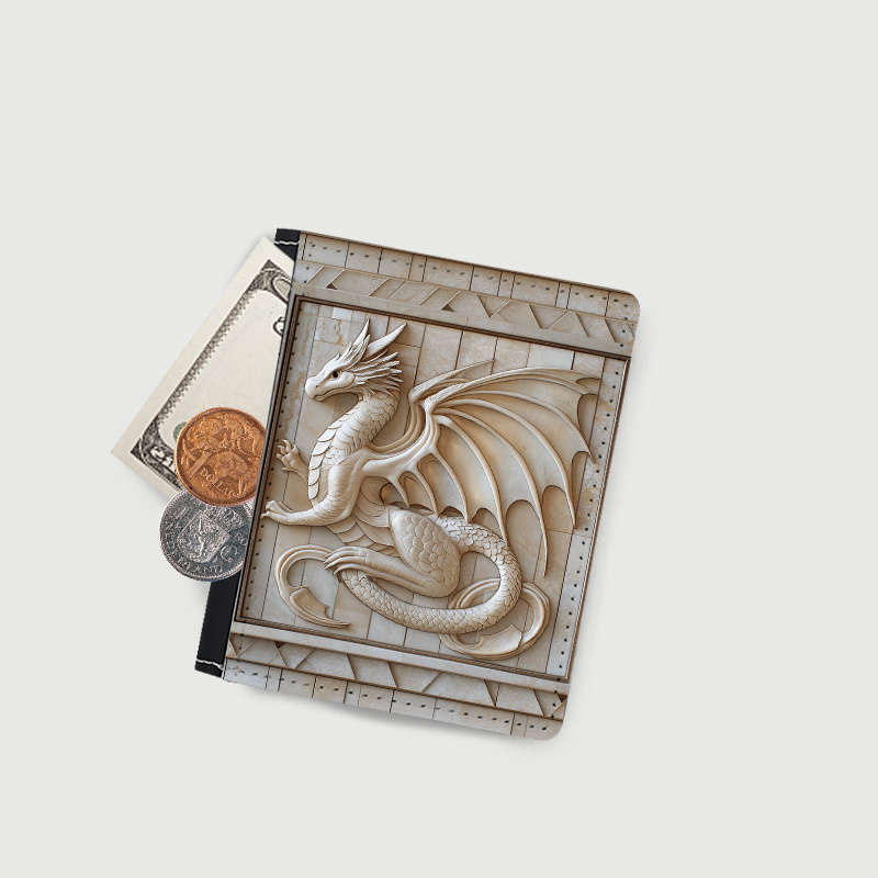 1pc Vintage Flying Dragon Slim WalletBlack Faux Leather with 8 Card Slots Foldable ID Cre