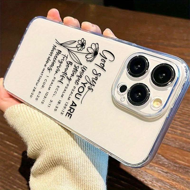 1Pc Transparent For iPhone 15 Pro Max Jesus Floral Slogan Phone Case