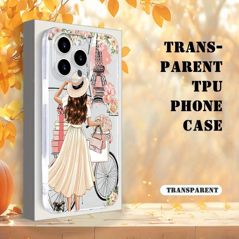 1Pc Transparent For iPhone 14 Plus Beautiful Long Hair Girl Phone Case