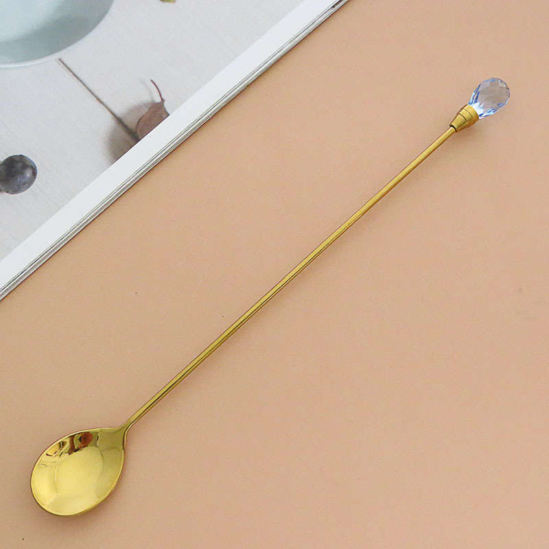 1pc Long-Handled Stirring Spoons with Artificial Diamond and Zirconia Inlay Perfect for Variou