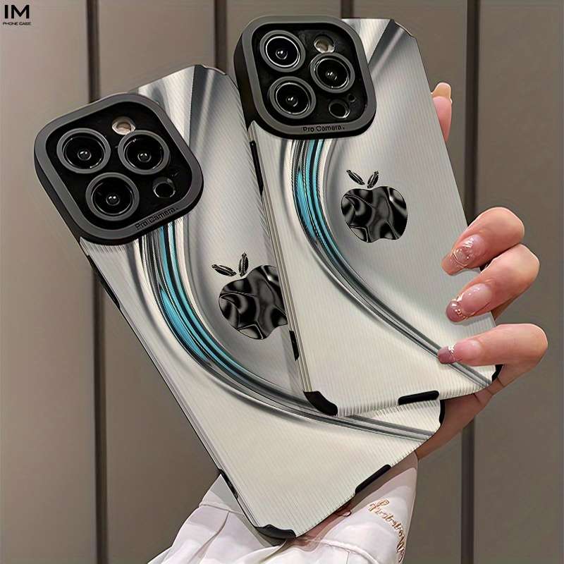 1Pc Black For iPhone 15 Pro Max Apple Logo Design Phone Case