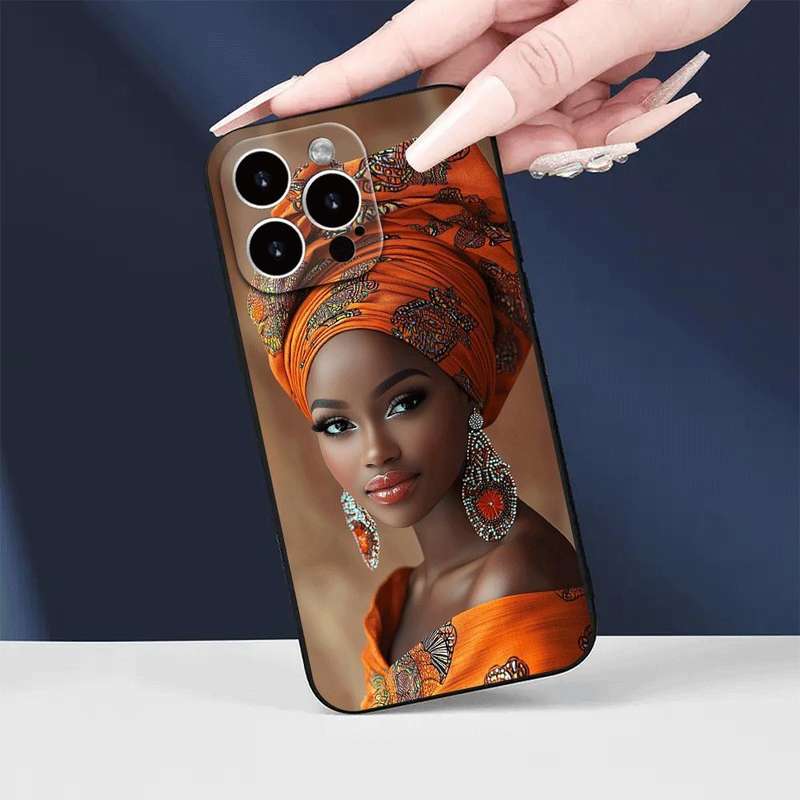 1Pc Black For iPhone 11 Pro Max African Lady Headwrap Phone Case