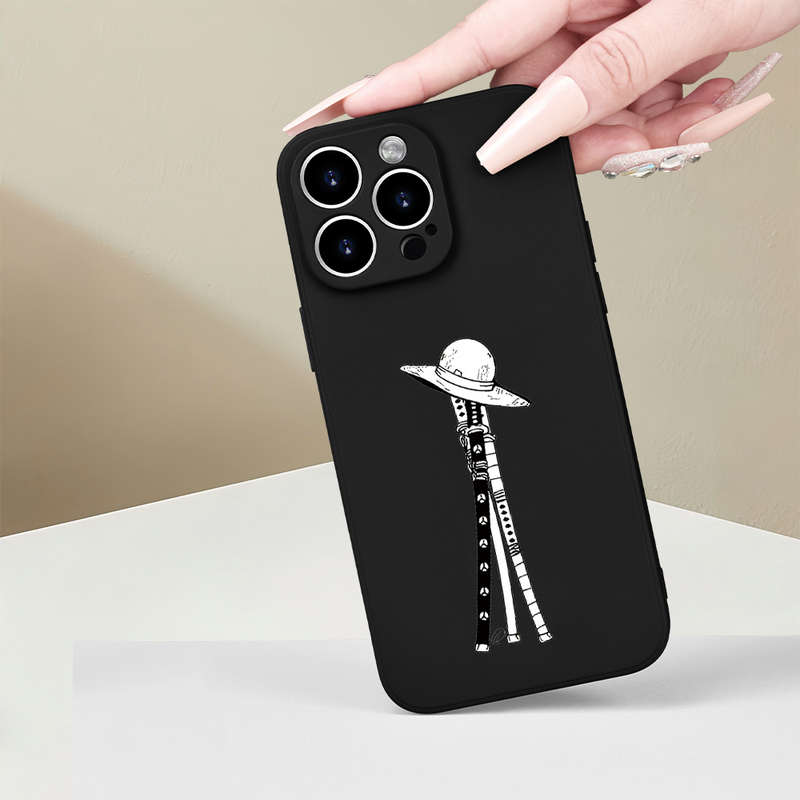 1Pc Black For iPhone 12 Weapons And Straw Hat Phone Case