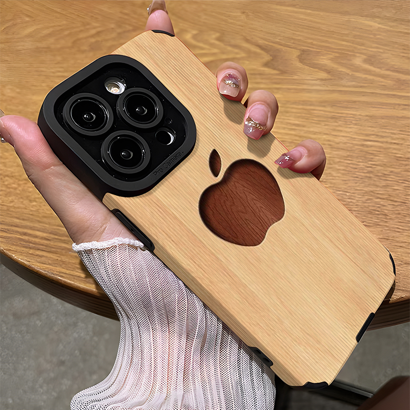 1Pc Mixed Color  For iPhone 12 Pro Apple Logo Wood Grain Phone Case