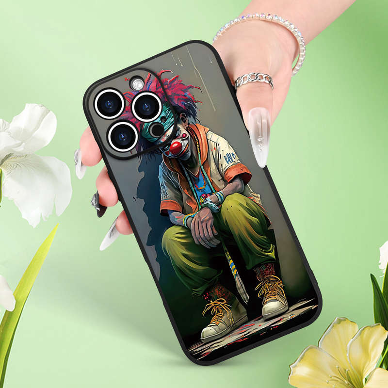 1Pc Black For iPhone 16 Plus Hip Hop Clown Pattern Phone Case