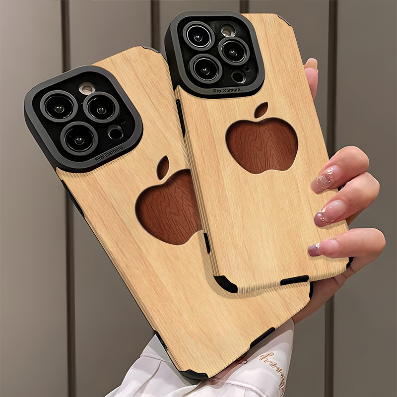 1Pc Mixed Color  For iPhone 12 Pro Apple Logo Wood Grain Phone Case