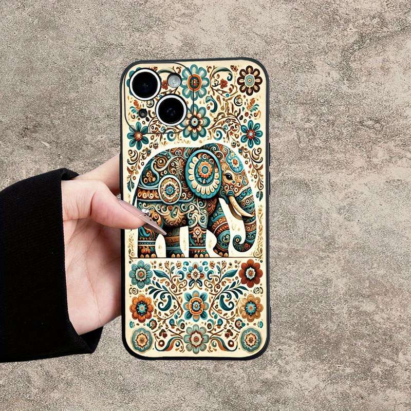 1Pc Mixed Color For iPhone 15 Plus Ethnic Elephant And Floral Phone Case