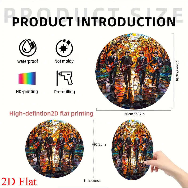 1pc 2D Flat  The Beatles-Inspired Autumn Walk Stained Glass Art Acrylic Wall Decor Vintage Ro