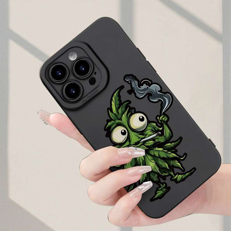 1Pc Black For iPhone XR Cartoon Marijuana Leaves Phone Case