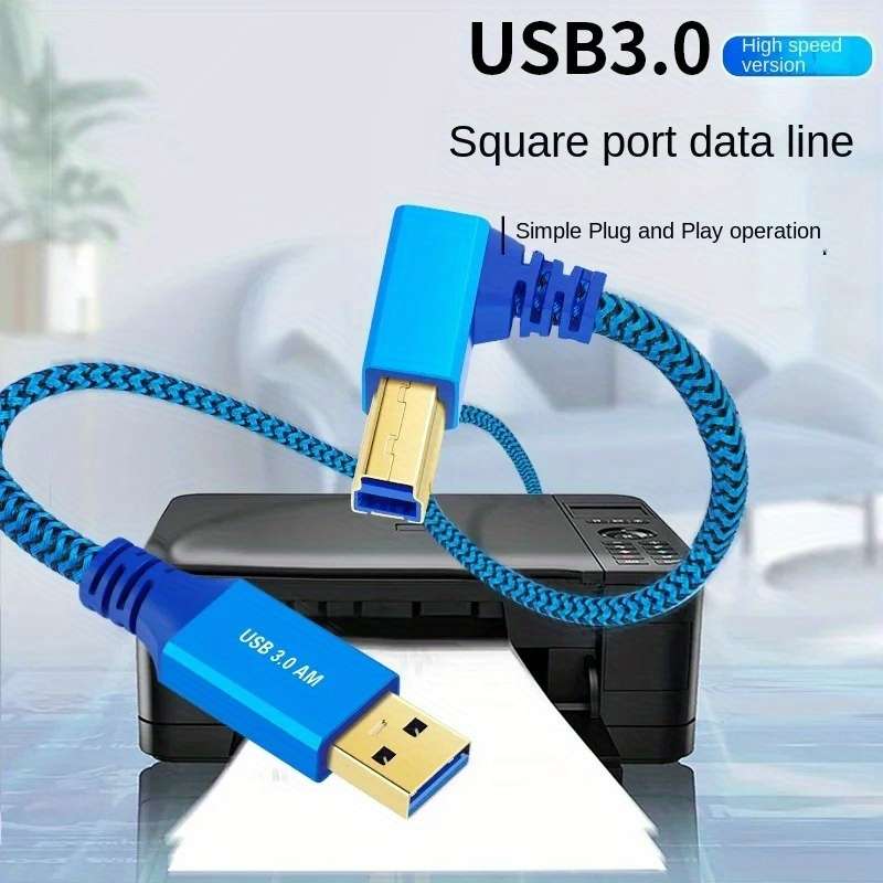 1pc 300cm High-Speed USB 3.0 Male to Type-B Male Right Angle 90 Degree Data Transfer Cord Dur