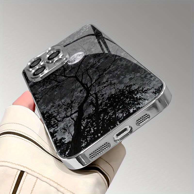 1Pc Mixed Color For iPhone 14 Plus Tree Moon Pattern Phone Case