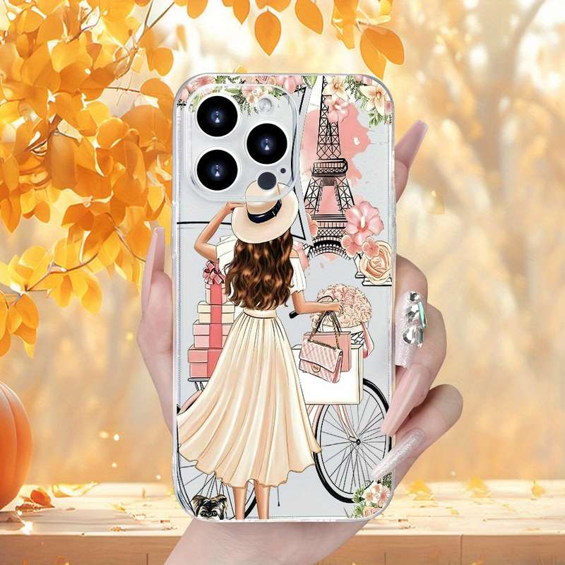 1Pc Transparent For iPhone 14 Plus Beautiful Long Hair Girl Phone Case