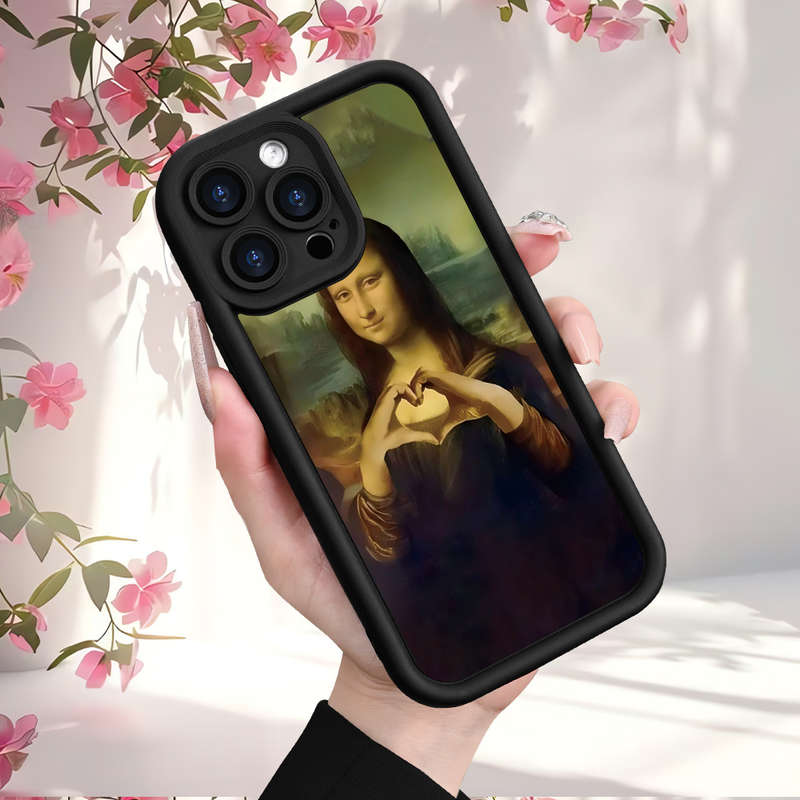 1Pc Black For iPhone XR Love Mona Lisa Heart Phone Case