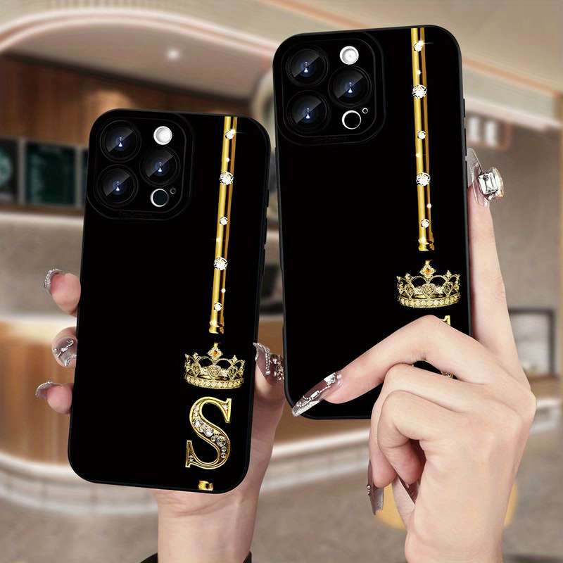 1Pc Black For iPhone 7 Plus 8 Plus Crown Diamond Letter S Phone Case