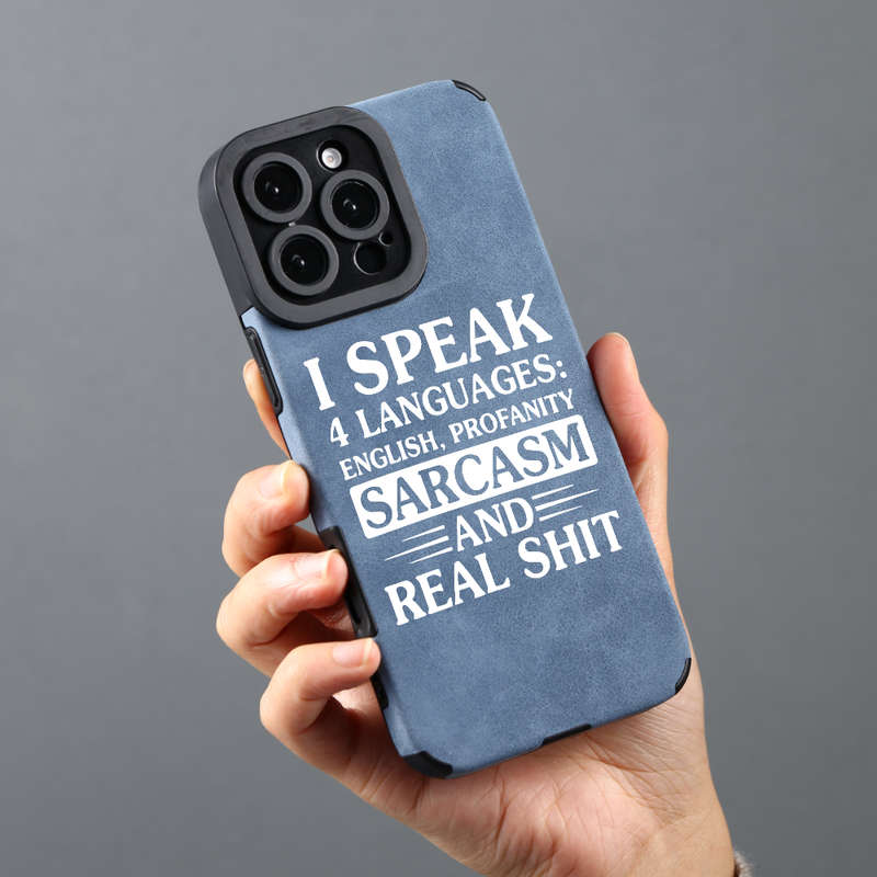 1Pc Blue For iPhone 15 Pro Max Four Languages Real Phone Case
