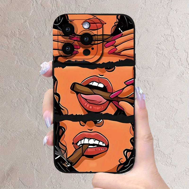 1Pc Black For iPhone 15 Plus Unique Cartoon Design Phone Case