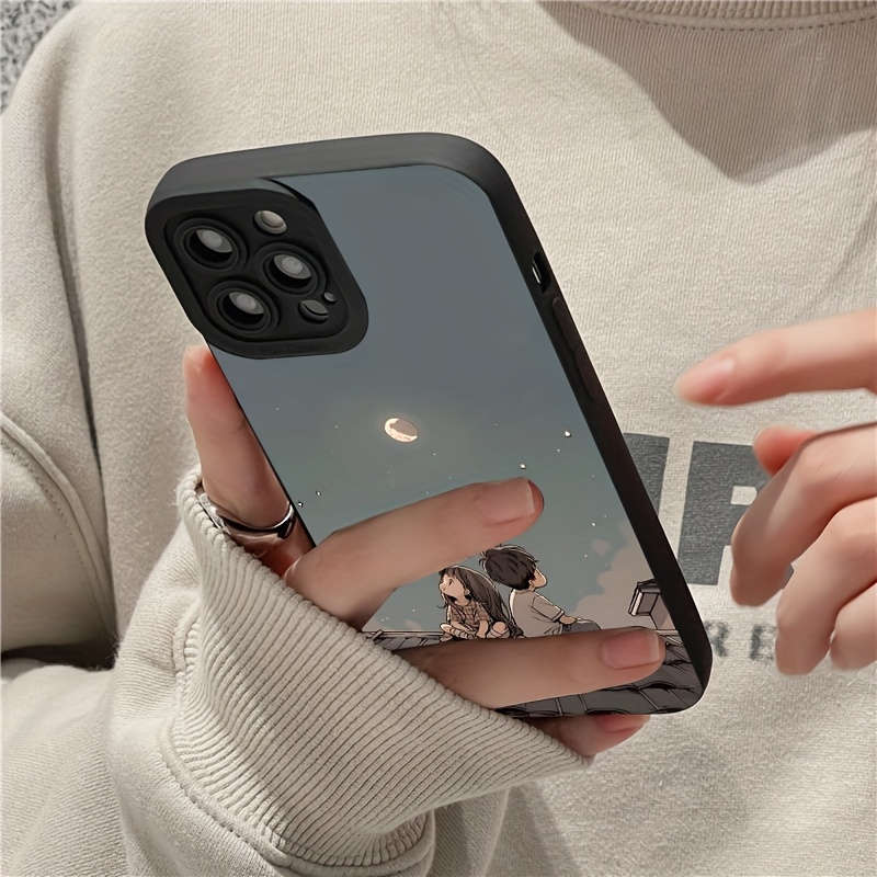 1Pc Black For iPhone 14 Pro Max Cartoon Pattern Phone Case