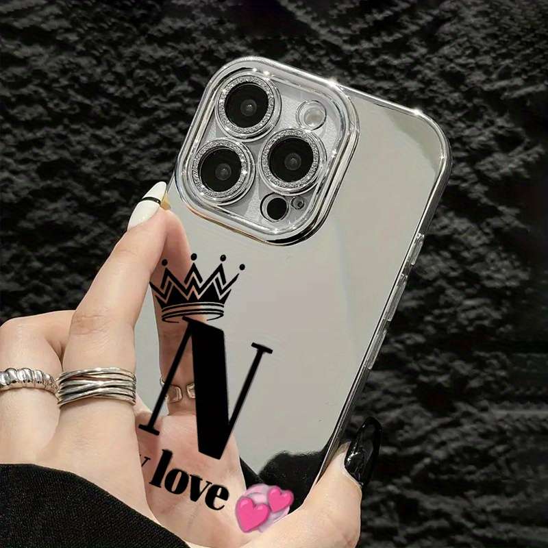 1Pc Mixed Color For iPhone 16e Love Crown Letter N Pattern Phone Case