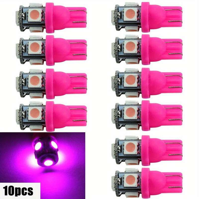 10pcs Pink Purple T10 LED Car Light Bulbs 5 LED SMD Dome Light Accessories for Mot
