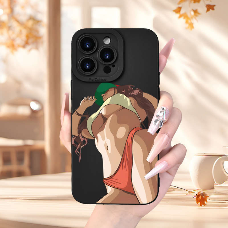 1Pc Black For iPhone 13 Mini Trendy Patterned Phone Case