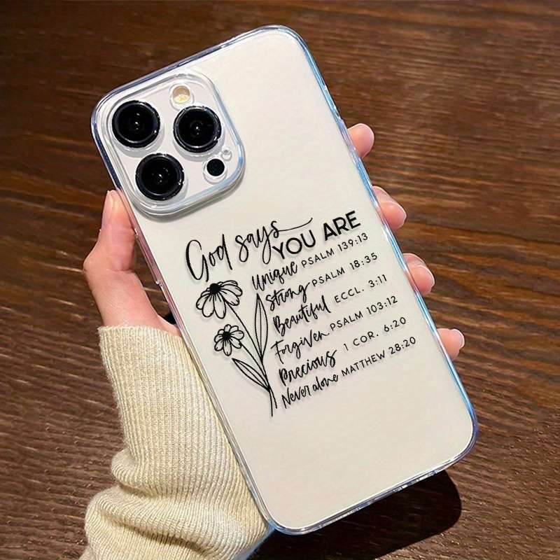 1Pc Transparent For iPhone 15 Pro Max Jesus Floral Slogan Phone Case
