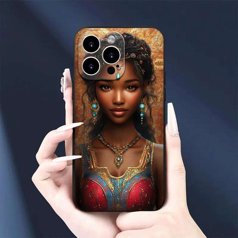 1Pc Black For iPhone 15 Pro African Woman Traditional Dress Phone Case