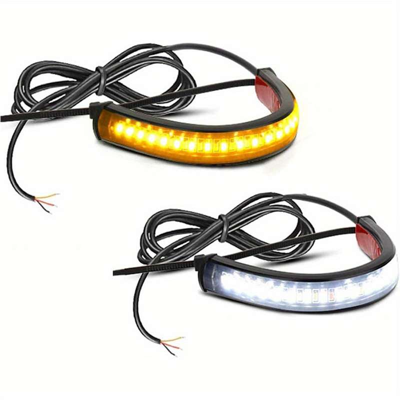 2pcs Flexible Switchback Dual-Color White & Amber Motorcycle LED Fork Turn Signal Bli