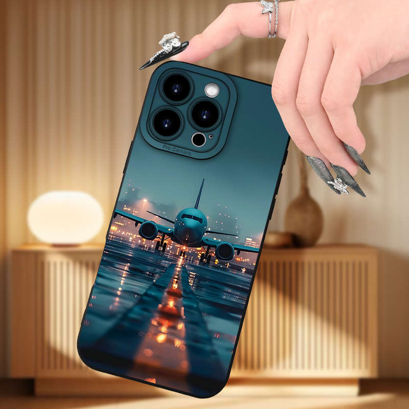 1Pc Black For iPhone 14 Plus Airplane Pattern Phone Case