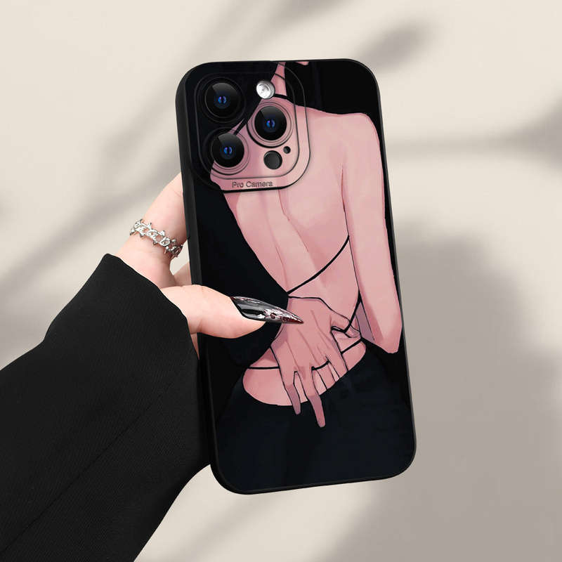 1Pc Black For iPhone XR Back View Pattern Phone Case