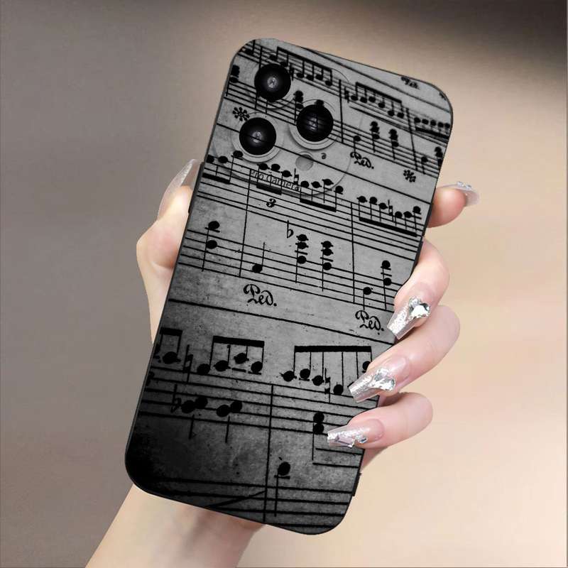1Pc Black For iPhone 11 Pro Max Musical Note Pattern Phone Case