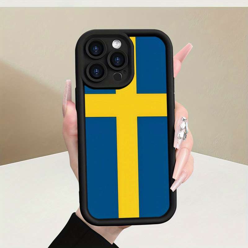 1Pc Black For iPhone XR Swedish Flag Design Phone Case