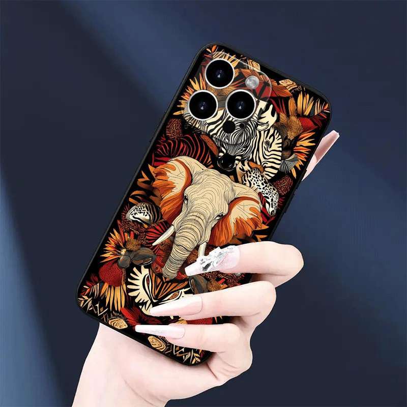 1Pc Black For iPhone 13 African Wildlife Phone Case